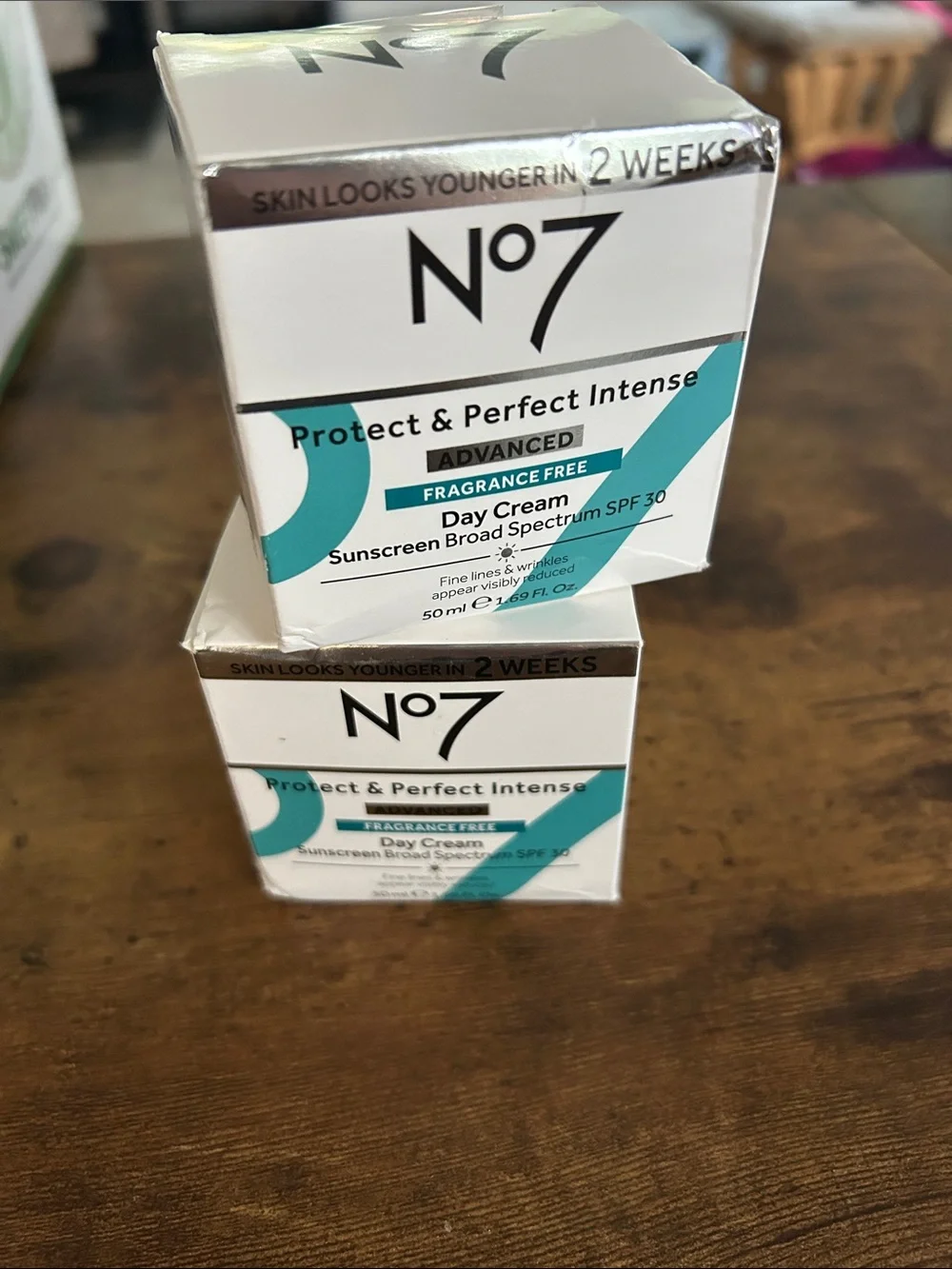 No7 Protect & Perfect Intense Advanced Fragrance Free Day Cream — White & Teal